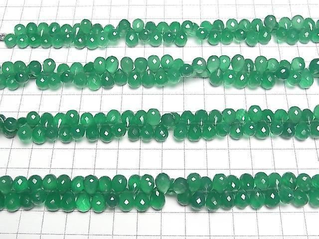 [Video] High Quality Green Onyx AAA Drop Faceted Briolette [Medium Size] Half or 1 Strand Beads (approx. 6 inches/16 cm)