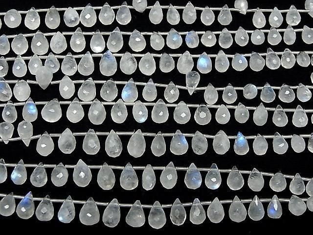 [Video] High Quality Rainbow Moonstone AA++ Drop Faceted Briolette Half or 1 Strand Bead (approx. 7 inches/19 cm)