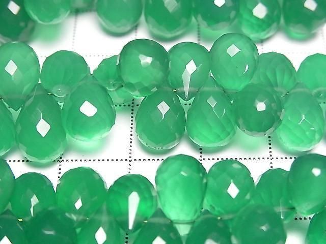 [Video] High Quality Green Onyx AAA Drop Faceted Briolette [Large] Half or 1 Strand Beads (approx. 6 inches/16 cm)