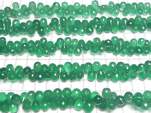 [Video] High Quality Green Onyx AAA Drop Faceted Briolette [Large] Half or 1 Strand Beads (approx. 6 inches/16 cm)