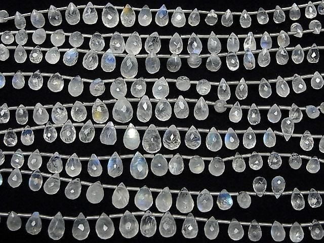 [Video] High Quality Rainbow Moonstone AAA- Drop Faceted Briolette Half or 1 Strand Beads (approx. 7 inches/18 cm)