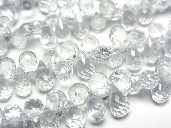 [Video] High Quality Unheated Blue Topaz AAA-Drop Faceted Briolette [SS Size] 1 Strand Bead (approx. 6 inches/16 cm)
