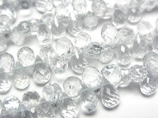 [Video] High Quality Unheated Blue Topaz AAA-Drop Faceted Briolette [SS Size] 1 Strand Bead (approx. 6 inches/16 cm)