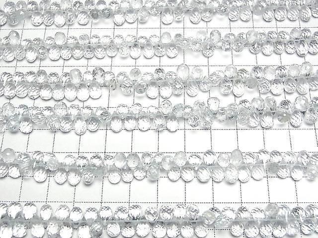 [Video] High Quality Unheated Blue Topaz AAA-Drop Faceted Briolette [Small] 1 Strand Bead (approx. 6 inches/16 cm)