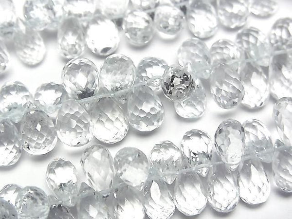 [Video] High Quality Unheated Blue Topaz AAA-Drop Faceted Briolette [Medium Size] Half or 1 Strand Bead (approx. 6 inches/16 cm)