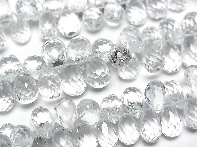 [Video] High Quality Unheated Blue Topaz AAA-Drop Faceted Briolette [Medium Size] Half or 1 Strand Bead (approx. 6 inches/16 cm)