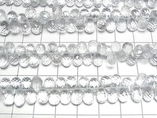 [Video] High Quality Unheated Blue Topaz AAA-Drop Faceted Briolette [Medium Size] Half or 1 Strand Bead (approx. 6 inches/16 cm)