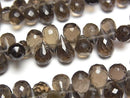 [Video] High Quality Smoky Quartz AA++ Drop Faceted Briolette [Large] 1 strand beads (approx. 6 inches/16 cm)