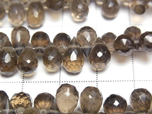 [Video] High Quality Smoky Quartz AA++ Drop Faceted Briolette [Large] 1 strand beads (approx. 6 inches/16 cm)