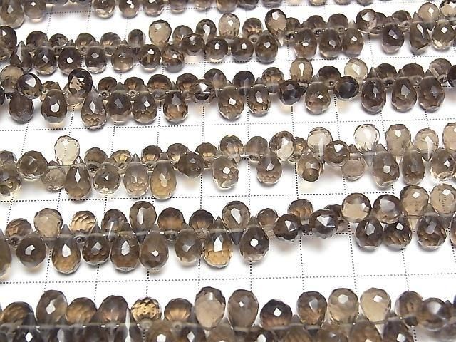 [Video] High Quality Smoky Quartz AA++ Drop Faceted Briolette [Large] 1 strand beads (approx. 6 inches/16 cm)