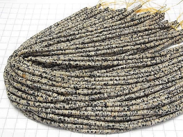 [Video] Dalmatian Jasper Rondelle (Heishi) 4x4x1.5mm 1strand beads (approx. 15 inches/37 cm)