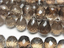 [Video]High Quality Smoky Quartz AAA Drop Faceted Briolette half or 1strand beads (aprx.7inch/18cm)