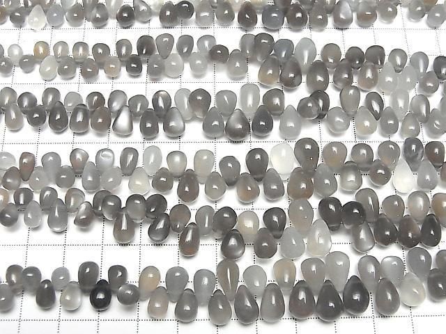 [Video] High Quality Gray Moonstone AAA-Drop (Smooth) Half or 1 Strand Beads (approx. 7 inches/18 cm)