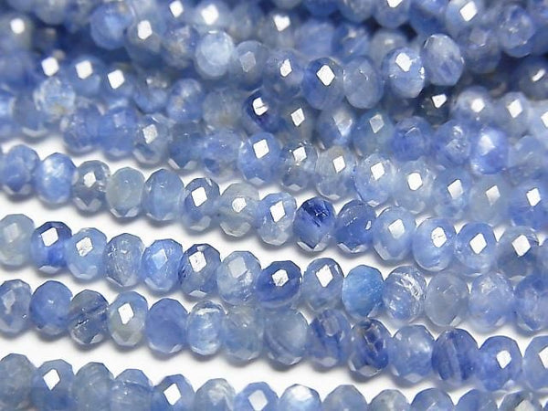 [Video]High Quality! Kyanite AA++ Faceted Button Rondelle 4x4x3mm half or 1strand beads (aprx.15inch/36cm)