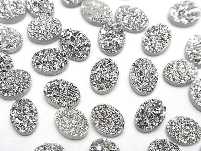 [Video] Druzy Agate Oval Cabochon 8x6mm Silver Plated 5pcs