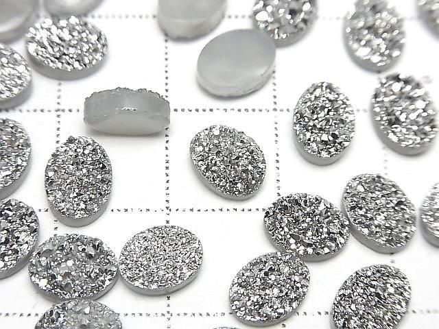 [Video] Druzy Agate Oval Cabochon 8x6mm Silver Plated 5pcs