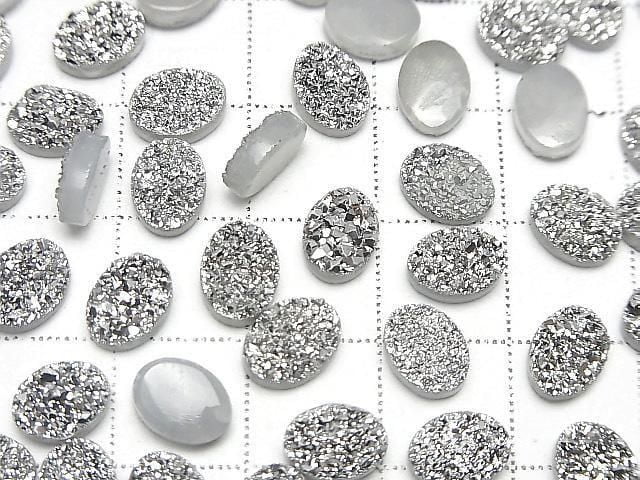 [Video] Druzy Agate Oval Cabochon 8x6mm Silver Plated 5pcs