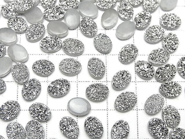 [Video] Druzy Agate Oval Cabochon 8x6mm Silver Plated 5pcs