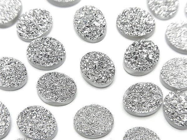 [Video] Druzy Agate Oval Cabochon 10x8mm Silver Plated 3pcs