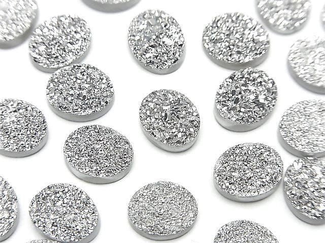 [Video] Druzy Agate Oval Cabochon 10x8mm Silver Plated 3pcs