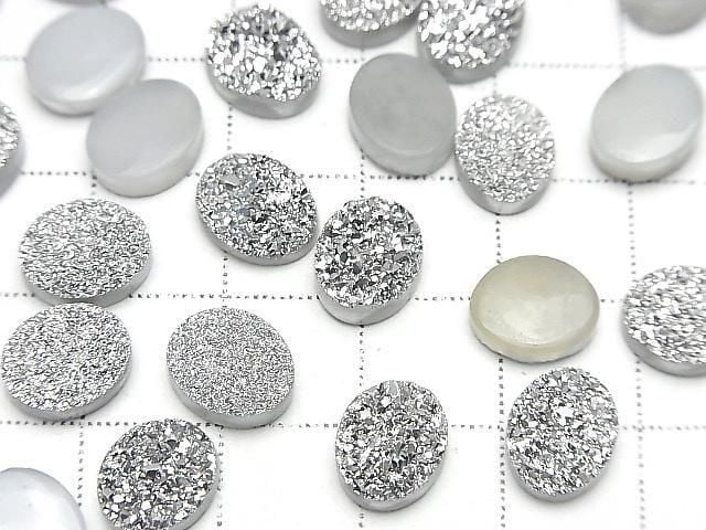 [Video] Druzy Agate Oval Cabochon 10x8mm Silver Plated 3pcs