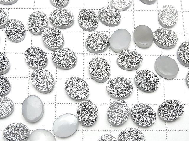 [Video] Druzy Agate Oval Cabochon 10x8mm Silver Plated 3pcs