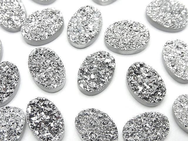 [Video] Druzy Agate Oval Cabochon 14x10mm Silver Plated 2pcs