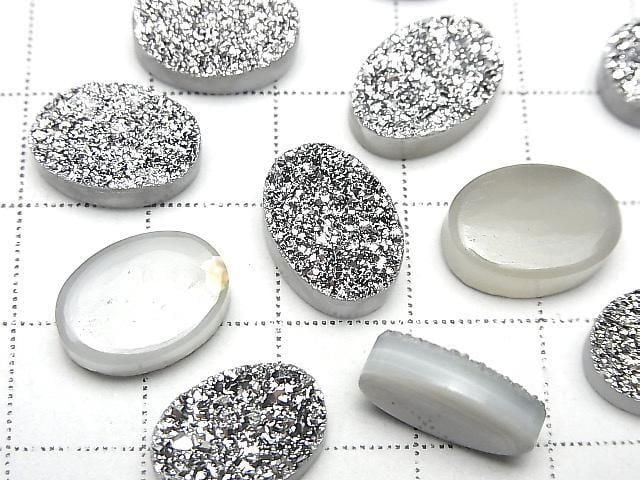 [Video] Druzy Agate Oval Cabochon 14x10mm Silver Plated 2pcs