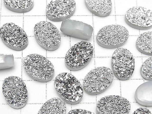 [Video] Druzy Agate Oval Cabochon 14x10mm Silver Plated 2pcs