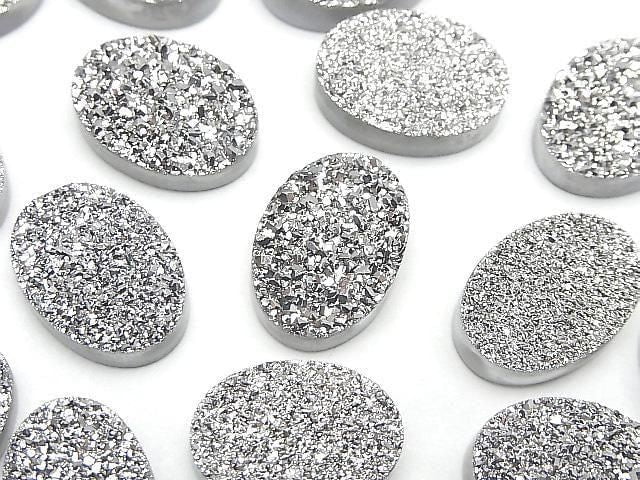 [Video] Druzy Agate Oval Cabochon 18x13mm Silver Coated 1pc