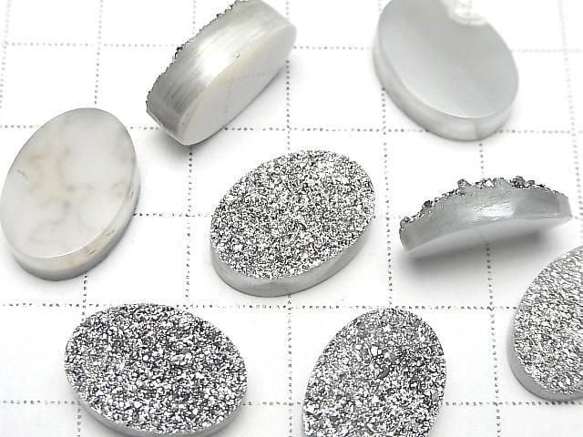 [Video] Druzy Agate Oval Cabochon 18x13mm Silver Coated 1pc