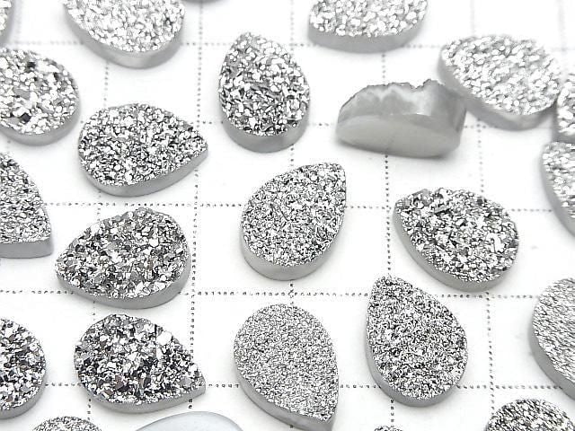 [Video] Druzy Agate Pear Shape Cabochon 14x10mm Silver Coated 2pcs