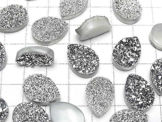 [Video] Druzy Agate Pear Shape Cabochon 18x13mm Silver Coated 1pc