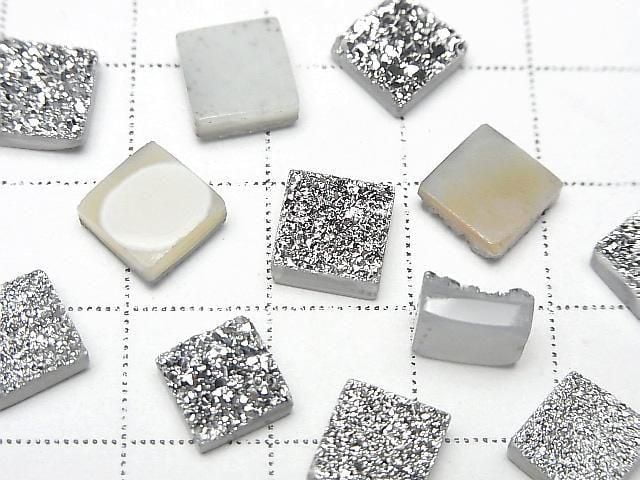[Video] Druzy Agate Square Cabochon 8x8mm Silver Plated 3pcs