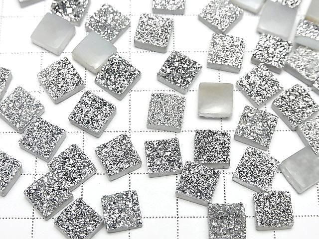 [Video] Druzy Agate Square Cabochon 8x8mm Silver Plated 3pcs