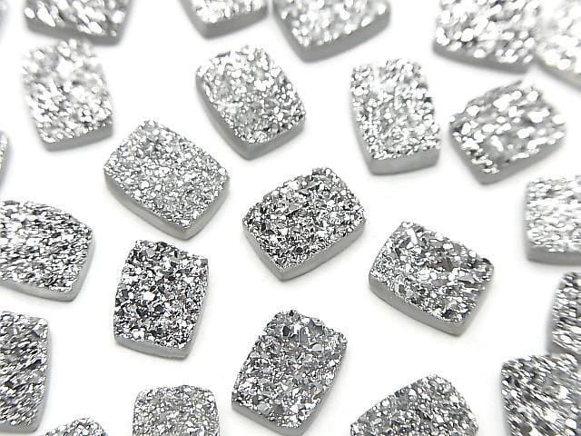 [Video] Druzy Agate Rectangle Cabochon 8x6mm Silver Plated 5pcs