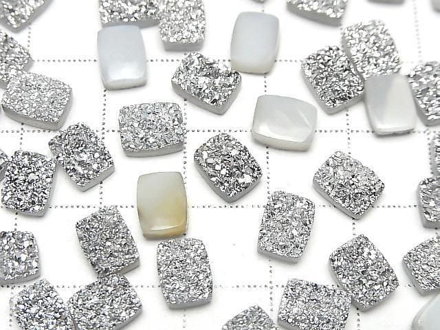 [Video] Druzy Agate Rectangle Cabochon 8x6mm Silver Plated 5pcs