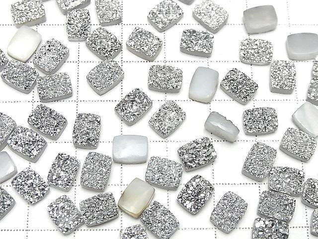 [Video] Druzy Agate Rectangle Cabochon 8x6mm Silver Plated 5pcs