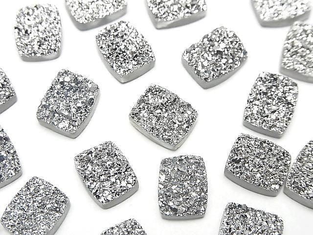[Video] Druzy Agate Rectangle Cabochon 10x8mm Silver Plated 3pcs