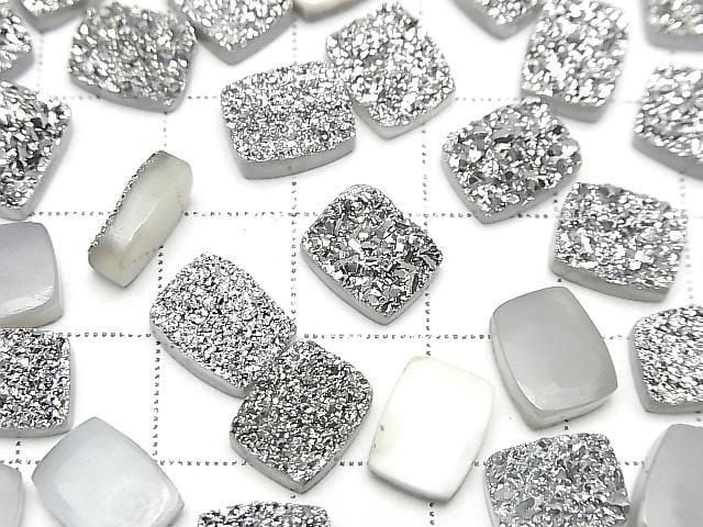 [Video] Druzy Agate Rectangle Cabochon 10x8mm Silver Plated 3pcs