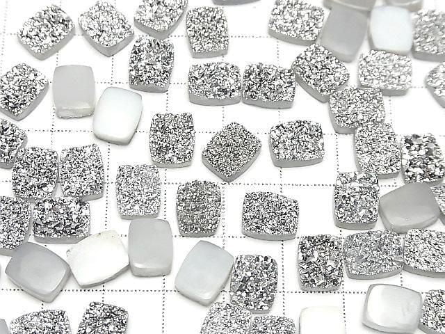 [Video] Druzy Agate Rectangle Cabochon 10x8mm Silver Plated 3pcs