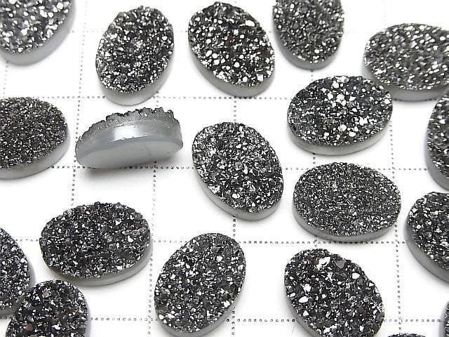 [Video] Druzy Agate Oval Cabochon 14x10mm Black Coated 2pcs