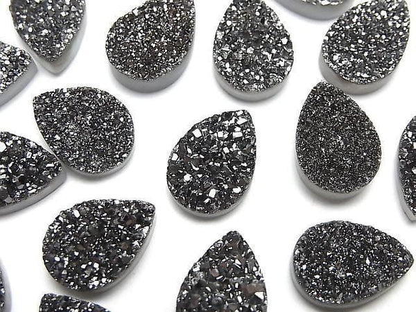 [Video] Druzy Agate Pear Shape Cabochon 14x10mm Black Coated 2pcs
