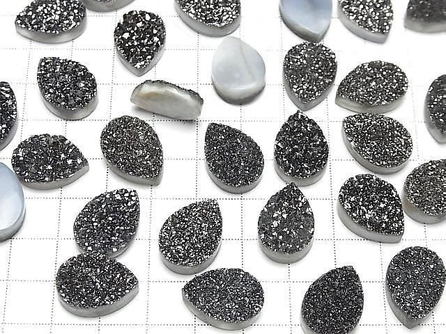 [Video] Druzy Agate Pear Shape Cabochon 18x13mm Black Coated 1pc