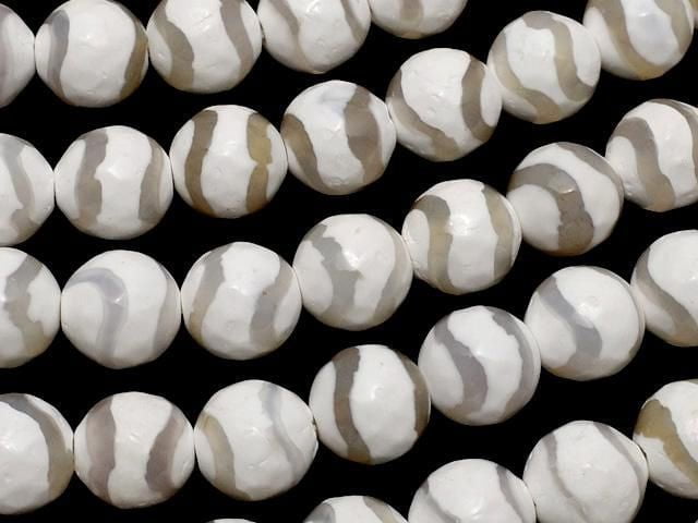 [Video] S-Shaped Line Carved White Agate Faceted Round 8mm 1strand Beads (approx. 14 inches/34 cm)