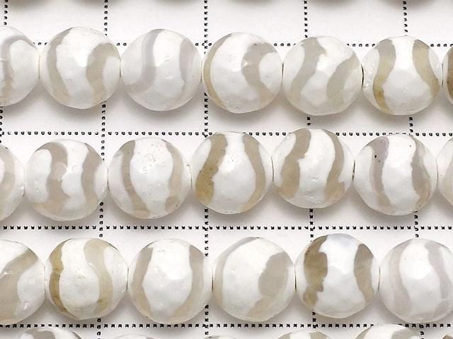 [Video] S-Shaped Line Carved White Agate Faceted Round 8mm 1strand Beads (approx. 14 inches/34 cm)