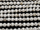 [Video] S-Shaped Line Carved White Agate Faceted Round 8mm 1strand Beads (approx. 14 inches/34 cm)