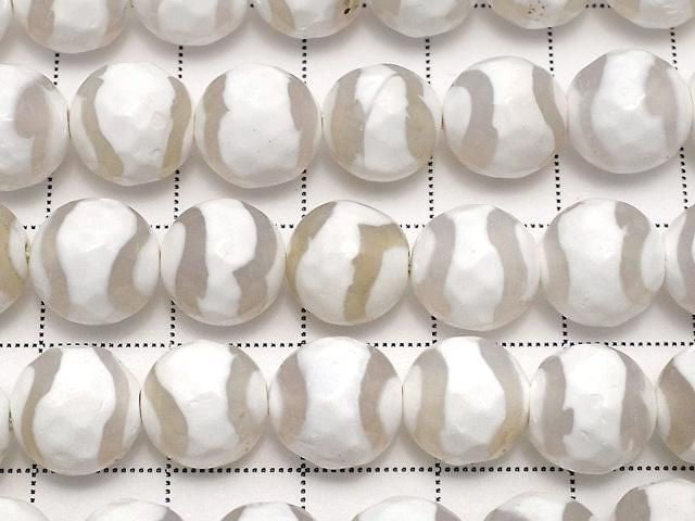 [Video] S-Shaped Line Carved White Agate Faceted Round 10mm 1strand Beads (approx. 14 inches/34 cm)