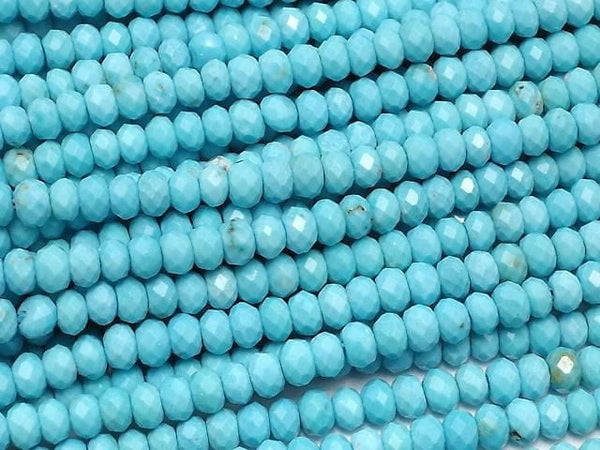 [Video]High Quality! Magnesite Turquoise Faceted Button Rondelle 3x3x2mm 1strand beads (aprx.15inch/36cm)