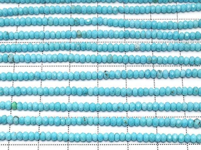 [Video]High Quality! Magnesite Turquoise Faceted Button Rondelle 3x3x2mm 1strand beads (aprx.15inch/36cm)